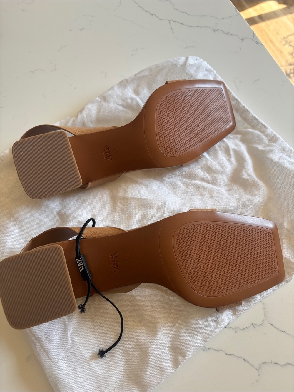 Zara Camel/Tan Slingback Block Heel Sandals - Picture 3 of 5
